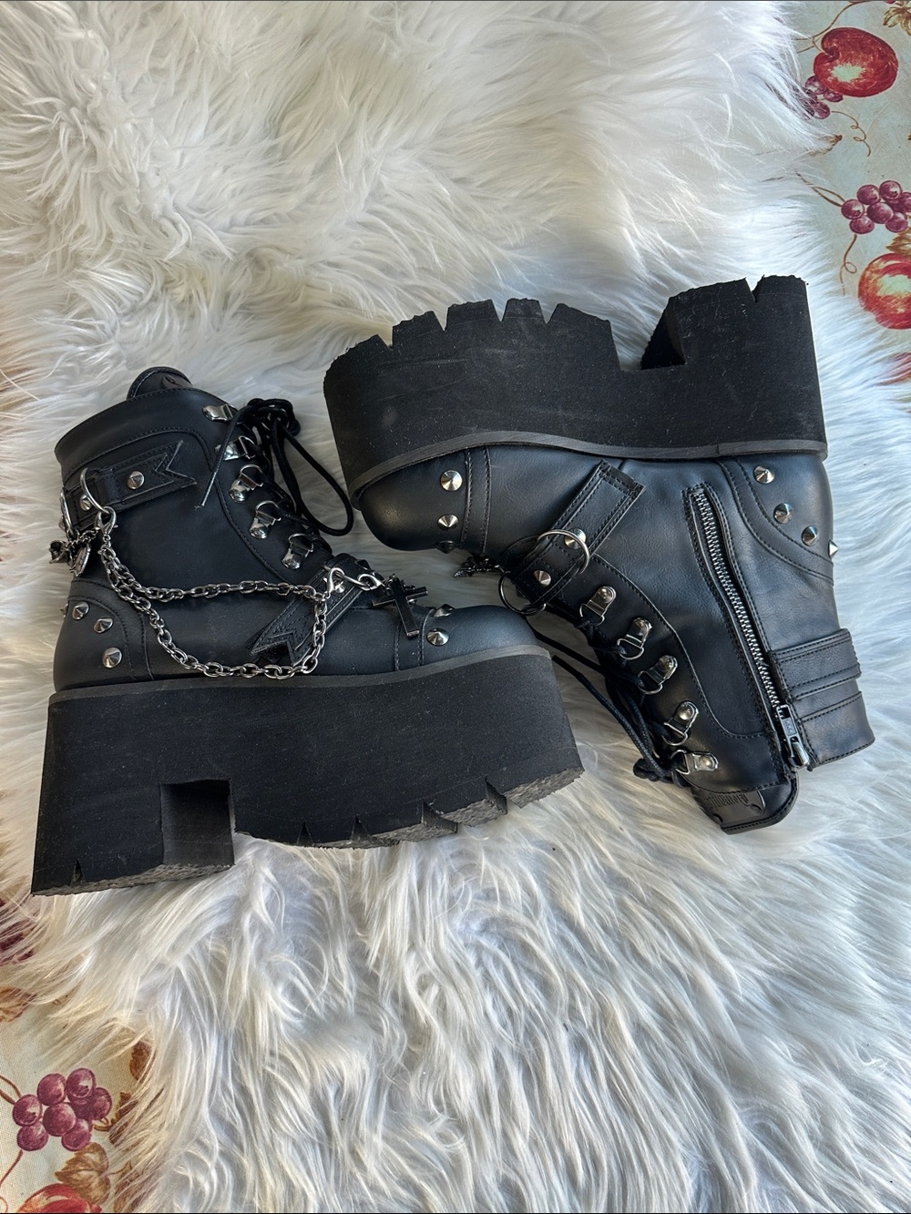 Demonia for Dolls Kill Goth/ Punk Ashes -52 Black Platform Lace-Up Ankle Boots